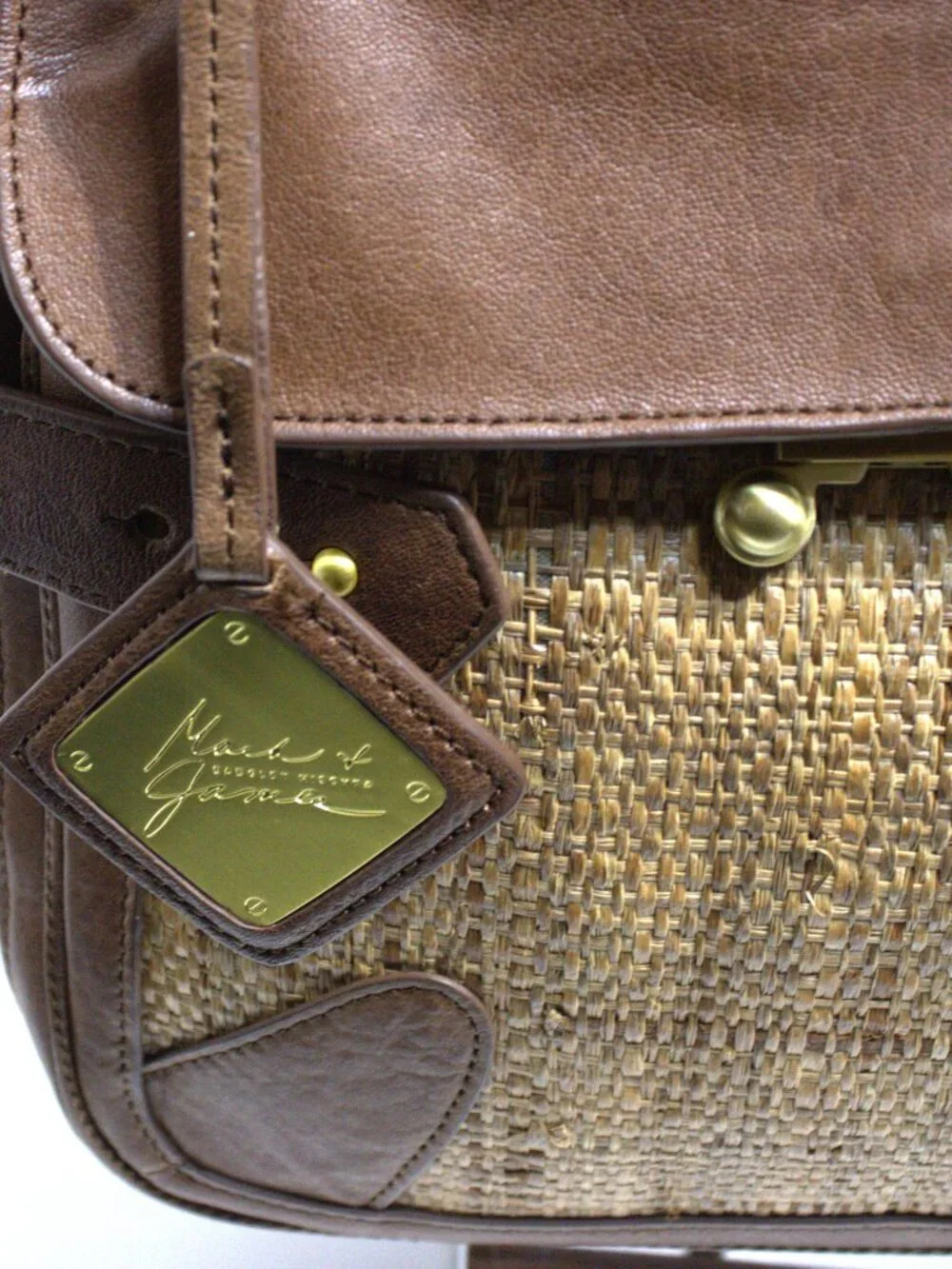 Mark&James Badgley Mischka Raffia and Leather Shoulder Bag with Gold Hardware
